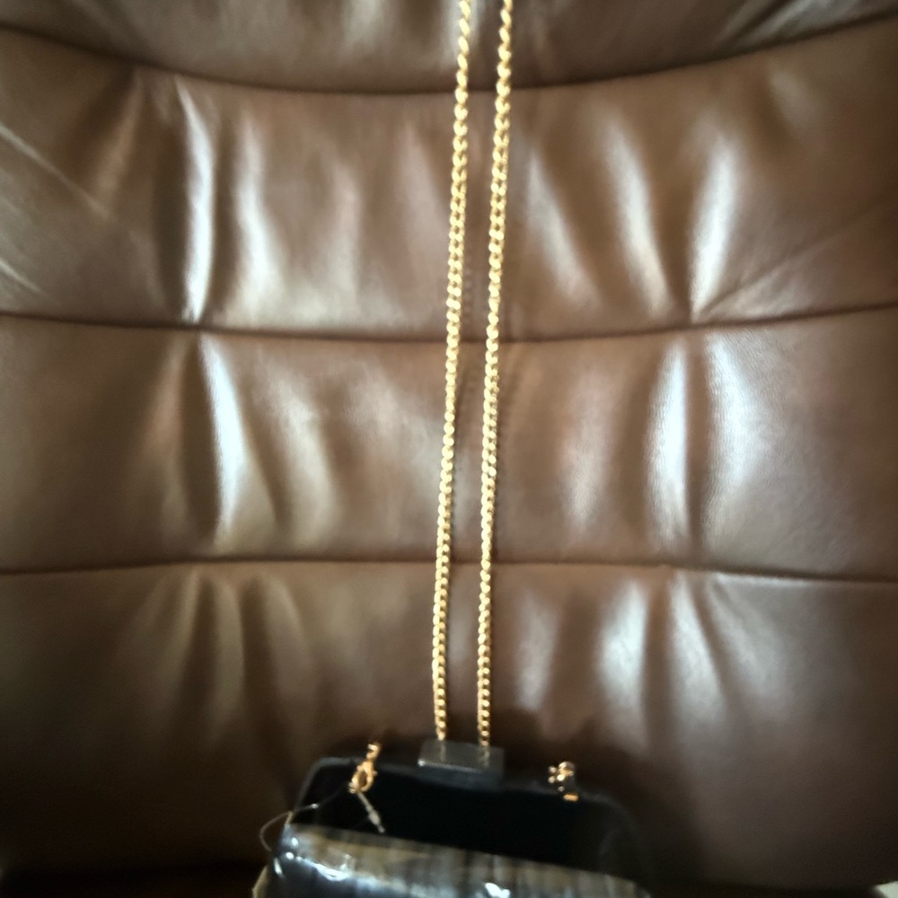 Peeptoe Evening Acrylic Black Clutch/Crossbody Bag with Gold Chain NWT - Picture 5 of 8